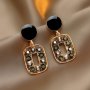 1 Pair Hollow Square Drop Earrings Vintage & Bohemian Fashion Luxury Rhinestone Earrings Studs For Women