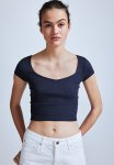 Ribbed Sweetheart-neck T-Shirt - Navy Blue