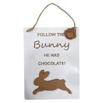 Wooden Easter Singage Follow The Bunny 15CM