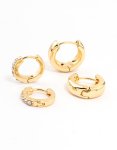 Goldair Gold Plated Diamante & Plain Huggie Earrings 2-PACK