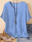 Plus Size V Neck T-Shirt Casual Solid Short Sleeve T-Shirt For Spring & Summer Women's Plus Size Clothing