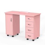 Leadzm Manicure Table Nail Desk W cabinet Drawers Wheels & Arm Rest Spa Salon Beauty Home Wooden Technician Workstation Nail Art