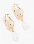 Goldair Gold Oval Pearl Drop Earrings