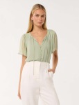 Alba Button Front Blouse - 16 Aqua Grey