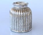 Silver Round Ribbed Vase 20X17CM