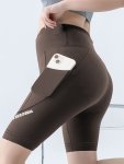 Women's Plus Size Fashion Yoga Shorts With Pockets High Waist Athletic Workout Shorts Letters Print - Brown