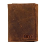 Bossi Heritage Leather Unisex Tri-fold Wallet - Reddish Tan