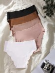 5PCS Solid Seamless Scallop Trim Briefs Simple Comfy Breathable Stretchy Intimates Panties Women's Lingerie & Underwear