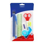 Marlin 8 Piece School Tool Kit - 15CM Ruler 2 Pencils Eraser Sharpener Blue Pen Clear Tape Scissor Pack Of 12