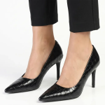 Madison Quinley Stiletto Court - Black Croc - 8