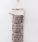 Behind The Door Hanging Storage Organiser With 3 Pockets - Brown Printed