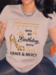 Birthday High Heels Print T-Shirt Casual Short Sleeve Crew Neck Top For Spring & Summer Women's Clothing