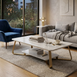 Modern 2-TIER Marble Coffee Table With Gold Frame - White