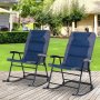 2 Piece Outdoor Patio Furniture Set With 2 Folding Padded Rocking Chairs Bistro Style For Porch Camping Balcony Navy Blue