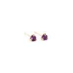 Three Claw MINI Amethyst Stud Earrings In Yellow Gold - Pink Amethyst