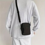 All Black Small Sling Bag Men's Crossbody Bag Fashionable Versatile Simple Solid Color Satchel Bag Bag With Detachable Shoulder 