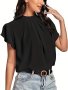 Solid Ruched Mock Neck Blouse Elegant Petal Sleeve Top For Spring & Summer Women's Clothing