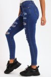 Ladies Dark Blue High Rise Ripped Stretch Skinny Jeans
