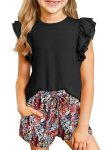 Blibean Teen Girls Summer Clothes Set Big Kids Floral Matching Outfits Tween Fashion Two Piece Shirt Shorts Hawaiian Clothing Du