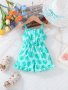 Infant's Vacation Style Leaves All-over Print Bodysuit Casual Ruffle Trim Cami Jumpsuit Baby Girl's Clothing