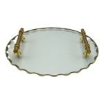 Tray 30CM Round Glass With Gold Border & Handles