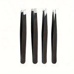 4PCS Black Stainless Steel Eyebrow Tweezers Set - Precision Hair Removal & Beauty Tools