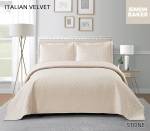 Simon Baker - Italian Velvet Bedspread Set - Stone Various Sizes - King - 270CM X 270CM + 2 Pillowcases 50CM X 70CM +