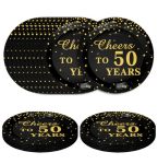 Sietdeseo 50 Pcs Cheers To 50 Years Paper Plates 7 Inch Disposable Plates 50TH Birthday Dessert Plates Dinner Plates For Birthda