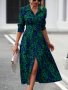 Allover Print Button Front Dress Elegant Long Sleeve Cinched Waist A-line Dress For Spring & Fall Women's Clothing