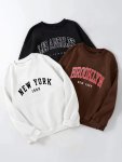 3 Packs Letter Print Pullover Sweatshirt Casual Long Sleeve Crew Neck Sweatshirt For Fall & Winter Women's Clothing
