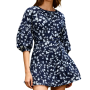 Women's Navy & White Leaf Print Viscose Midi Dress