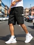 Men's Cargo Shorts With Drawstring And Pockets In Solid Color Loose Fit And Trendy For Casual Wear