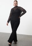 Plus Lace Knitted Plus Size Blouse - Black