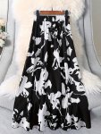 Allover Print Pleated Skirt Casual Elastic Waist Loose Skirt For Spring & Summer Women's Clothing