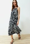Floral Straight Cut Chiffon Lined Maxi Woven Dress - Black