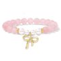 Golbaljew Healing Bracelet For Women Anxiety Beaded Bow Bracelets Jewelry Healing Stone Rose Quartz Crystal Bracelet Stress Relief Yoga Pink Beads Bra