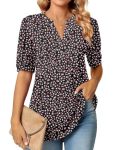Anyally Womens Tunic Tops Summer Dressy Casual Puff Short Sleeve Shirts Work Business Blouses L Floral Black