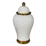 White Ginger Jar With Gold Rims 22X44CM