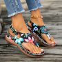 Women's Floral Print Thong Sandals Fashion Clip Toe Buckle Strap Shoes Casual Summer Outdoor Beach Sandals