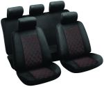 Carco 9 Piece Seat Cover Set - Black With Red Diamond Pattern