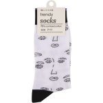 Clicks Trendy Socks White & Purple Multi Face 7-11