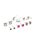 Silver Bow Heart & Cross Earrings 6-PACK