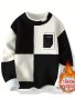 Men's Stylish Contrast Color All-match Knitted Pullover Sweater - Warm Geometric Pattern Ribbed Crew Neck Long Sleeve