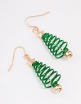 Goldair Gold Green Spiral Festive Tree Drop Earrings