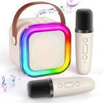 MINI Karaoke Machine For Kids Adults Portable Bluetooth Karaoke Speaker With 2 Wireless Mics And LED Color Lights Home Birthday