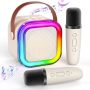 MINI Karaoke Machine For Kids Adults Portable Bluetooth Karaoke Speaker With 2 Wireless Mics And LED Color Lights Home Birthday Party For Girls/boys
