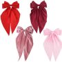 Large Satin Hair Bows - Set Of 4 - Pink Rose Pink Red Wine Red