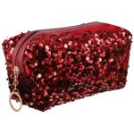 Valiclud Sequin Cosmetic Makeup Bag Large Capacity Portable Travel Toiletry Pouch For Women Stylish Square Storage Organizer