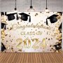 1pc 152.4*91.44cm Class Of 2024 Graduation Backdrop Black Gold Glitter Large Graduation Party Background 2024 Congrats Grad Banner Prom Party Cake Table Decoration Photo Booth Props