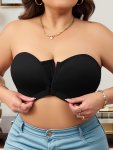 Women's Plus Simple Bra Plus Size Non-slip Solid Front Closure Push Up Bandeau Bra